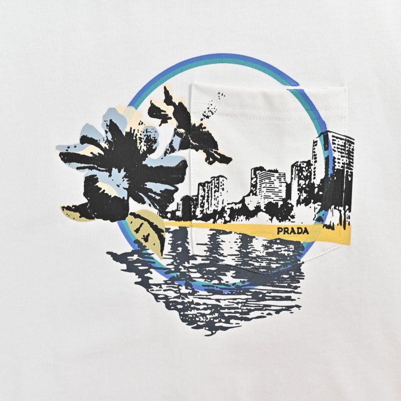 White Graphic Circle T-Shirt with Urban Skyline Print view