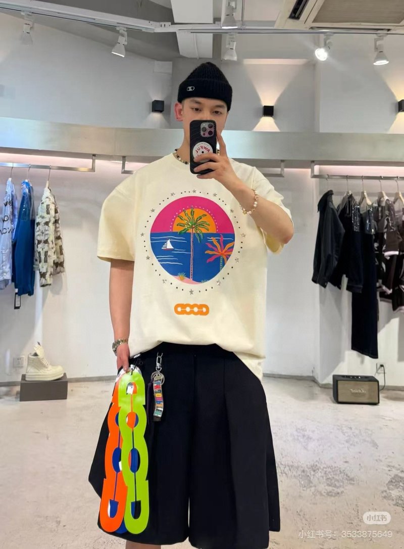 Cream Oversized Graphic T-Shirt with Sunset Palm Print