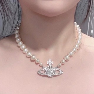 Vivienne Westwood Saturn Pearl Pendant Necklace Silver