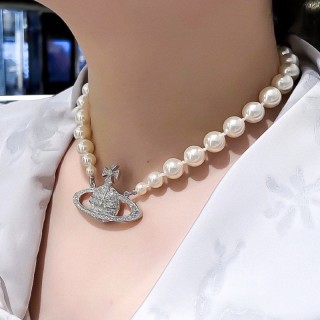 Vivienne Westwood Saturn Pearl Pendant Necklace Silver view 2