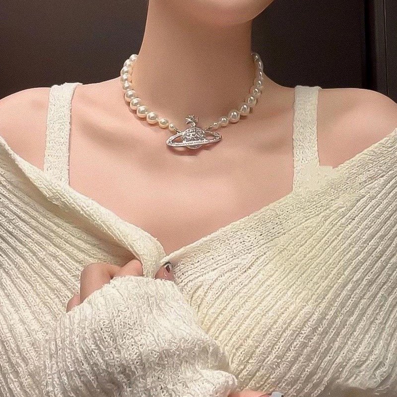 Vivienne Westwood Saturn Pearl Pendant Necklace Silver view