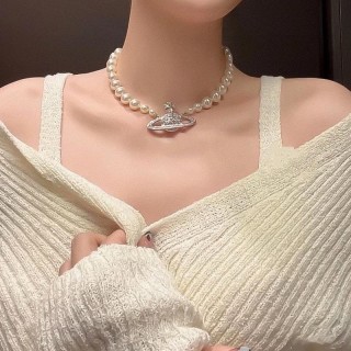 Vivienne Westwood Saturn Pearl Pendant Necklace Silver view 3