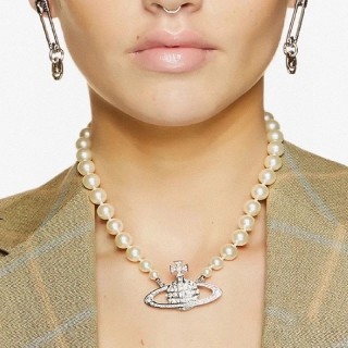 Vivienne Westwood Saturn Pearl Pendant Necklace Silver view 5