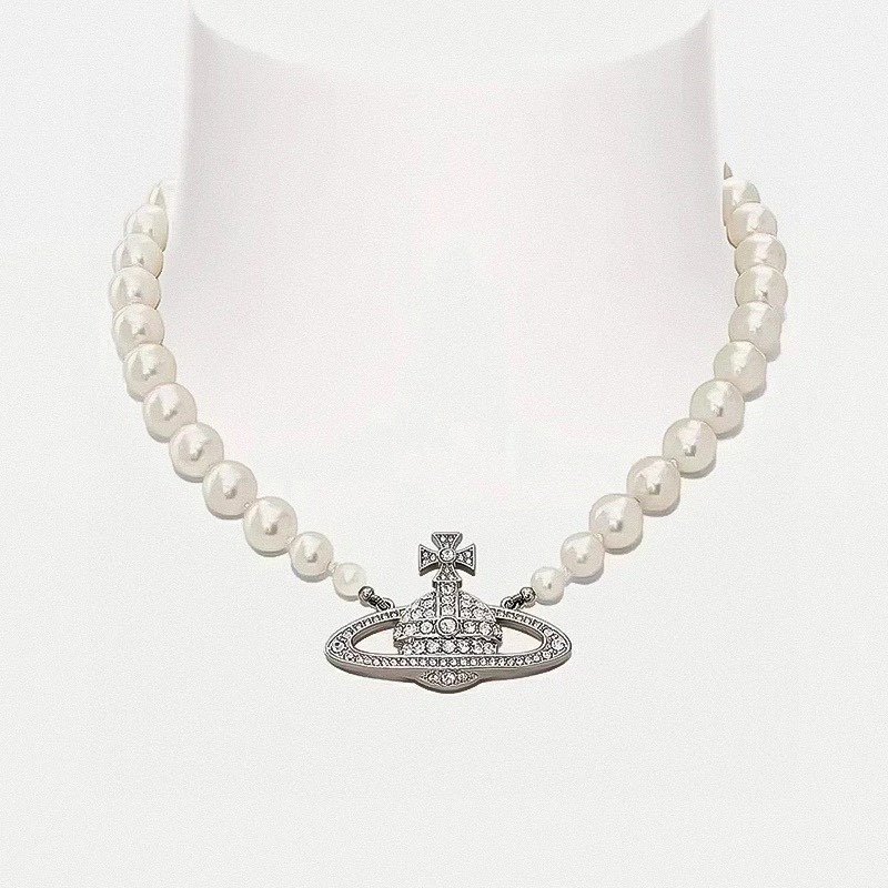Vivienne Westwood Saturn Pearl Pendant Necklace Silver view