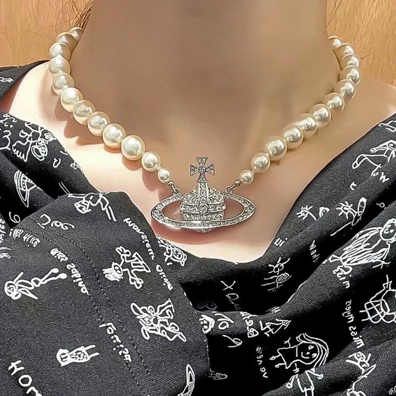 Vivienne Westwood Saturn Pearl Pendant Necklace Silver view