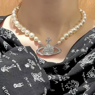 Vivienne Westwood Saturn Pearl Pendant Necklace Silver view 7