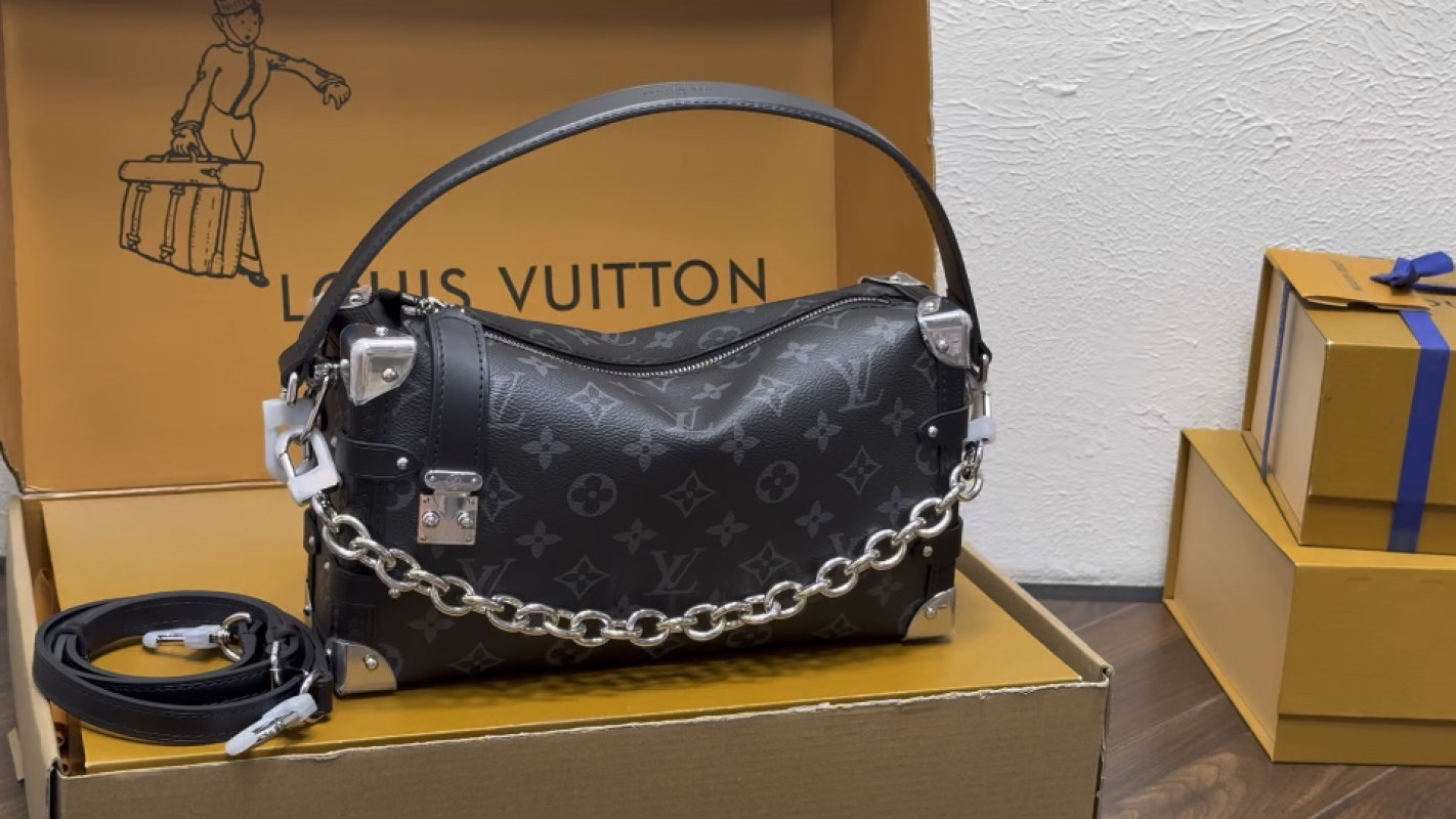 Louis Vuitton Monogram Hobo Bag Black with Chain Strap