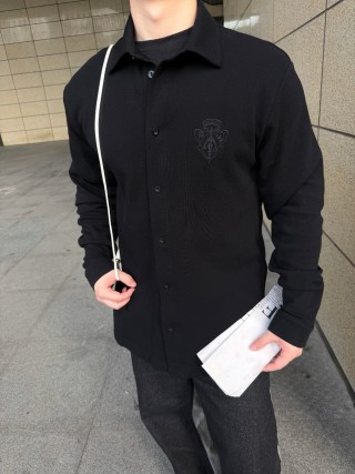 Chrome Hearts Black Button-Up Shirt with Embroidered Cross