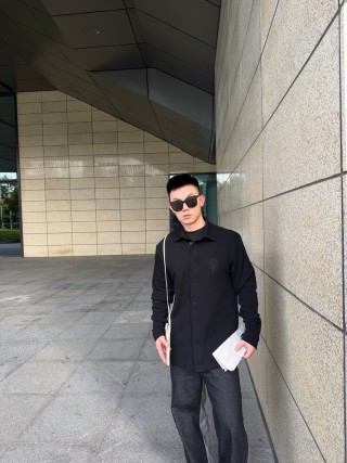 Chrome Hearts Black Button-Up Shirt with Embroidered Cross view 5