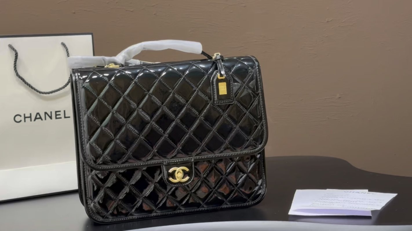 Chanel Classic Quilted Patent Leather Black Handbag