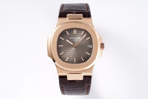 Patek Philippe Nautilus Rose Gold Brown Dial Leather Watch