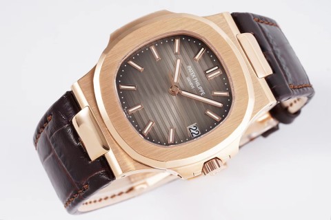 Patek Philippe Nautilus Rose Gold Brown Dial Leather Watch view 3