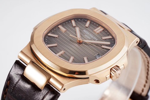 Patek Philippe Nautilus Rose Gold Brown Dial Leather Watch view 5