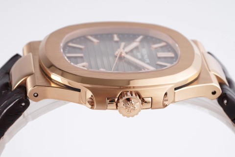 Patek Philippe Nautilus Rose Gold Brown Dial Leather Watch view 6