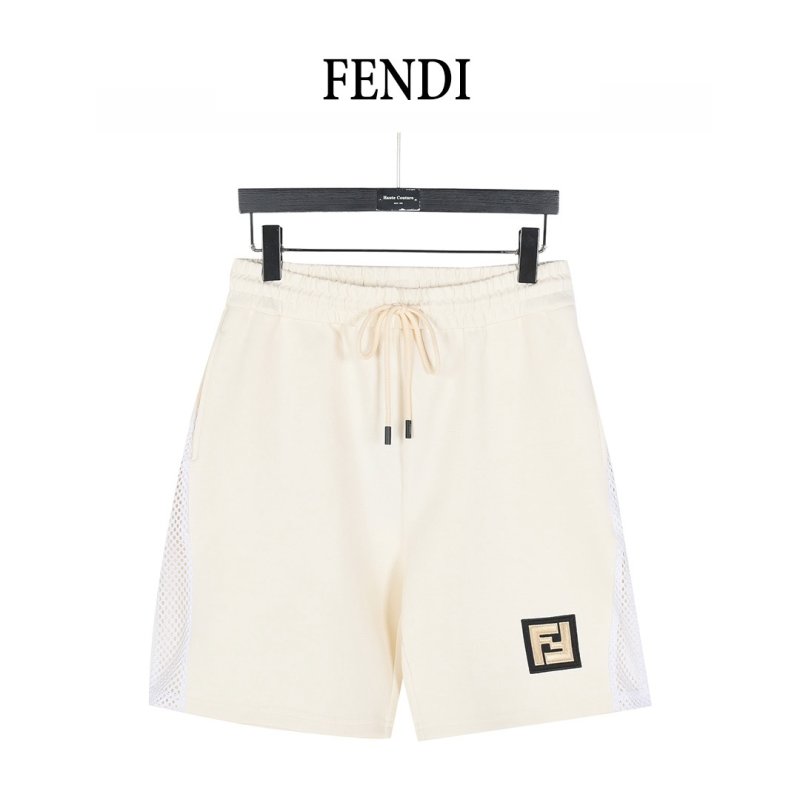 Fendi Cream Mesh Panel Shorts with FF Logo view