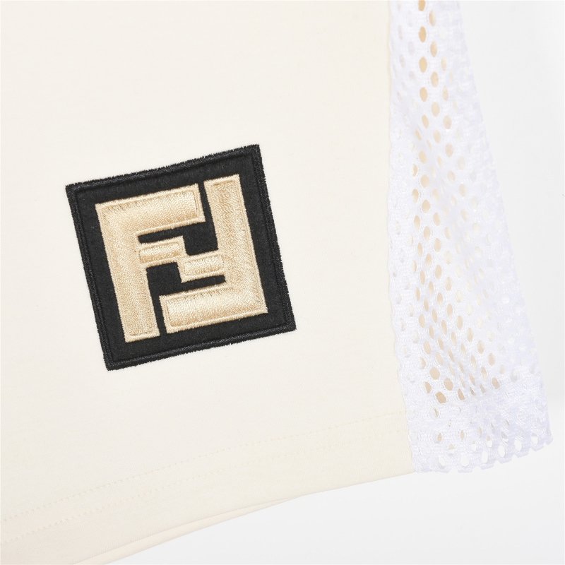 Fendi Cream Mesh Panel Shorts with FF Logo view