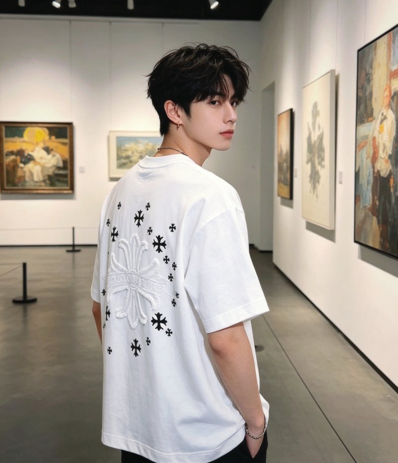 White Short Sleeve T-Shirt with Embroidered Star Detail view