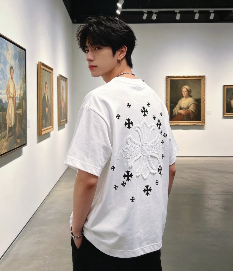 White Short Sleeve T-Shirt with Embroidered Star Detail view