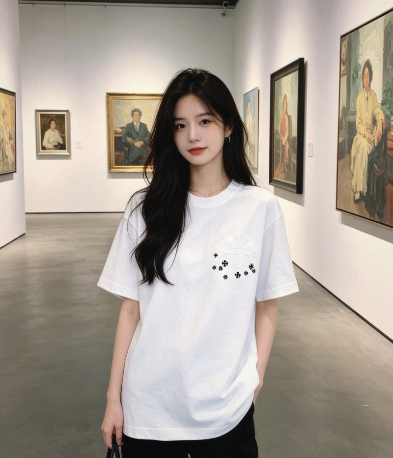 White Short Sleeve T-Shirt with Embroidered Star Detail view