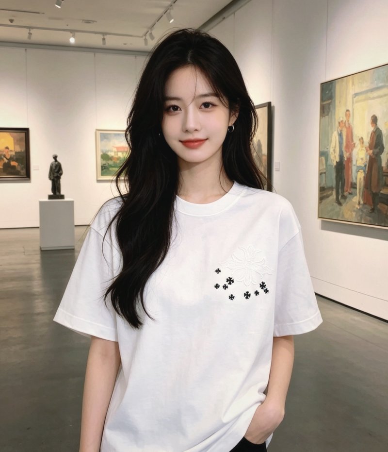 White Short Sleeve T-Shirt with Embroidered Star Detail view