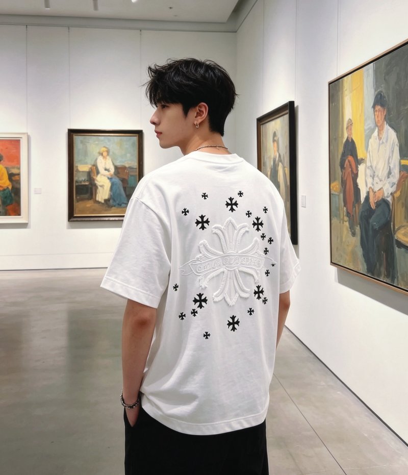White Short Sleeve T-Shirt with Embroidered Star Detail view