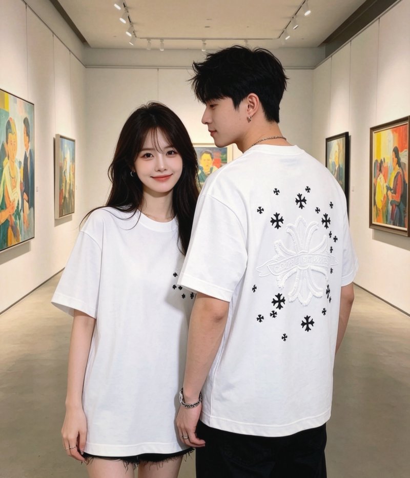 White Short Sleeve T-Shirt with Embroidered Star Detail view