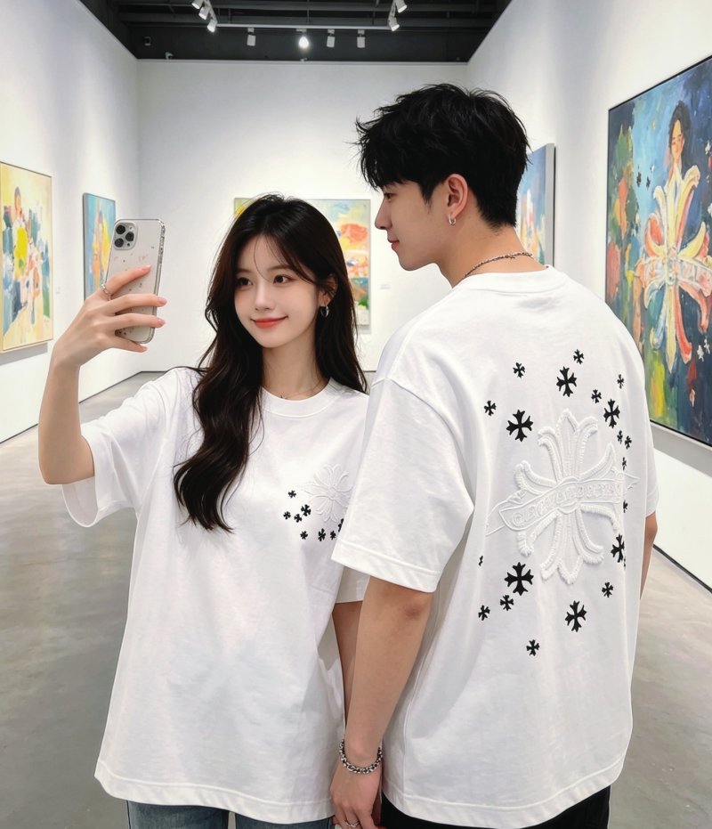 White Short Sleeve T-Shirt with Embroidered Star Detail view
