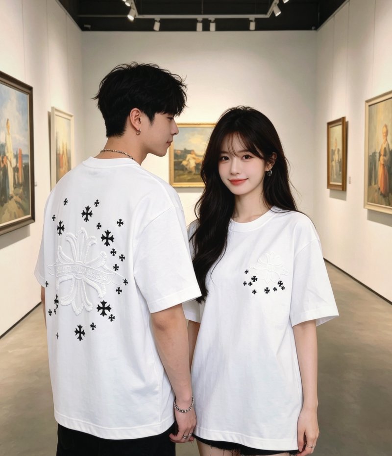 White Short Sleeve T-Shirt with Embroidered Star Detail view