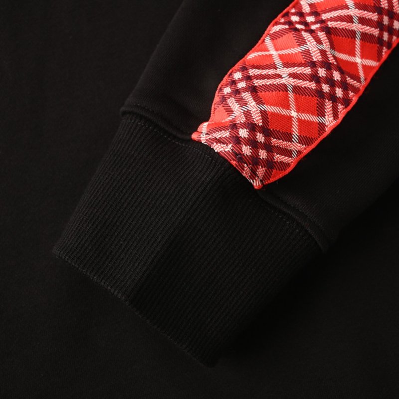 Black Red Checkered Sleeve Hoodie Sweatshirt view