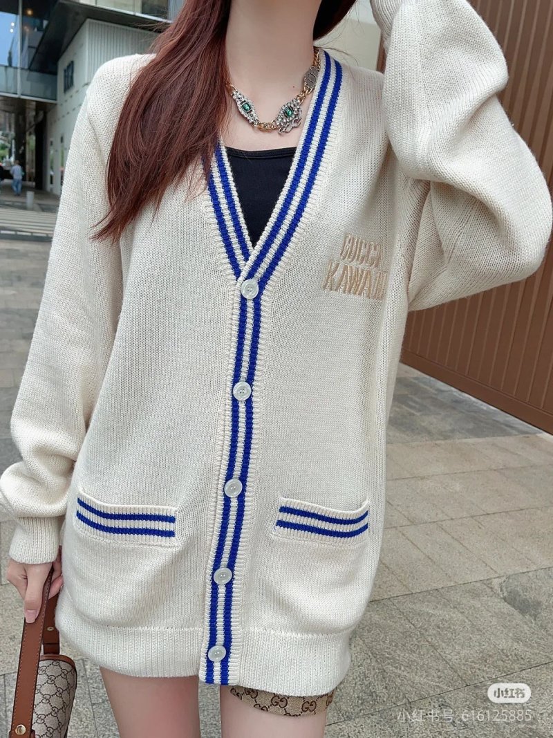Cream & Royal Blue Stripe Cardigan with Embroidered Logo