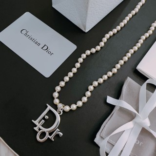 Dior Pearl Silver Charm Necklace view 8