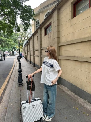 Celine White Logo Stripe Short Sleeve T-Shirt view 3