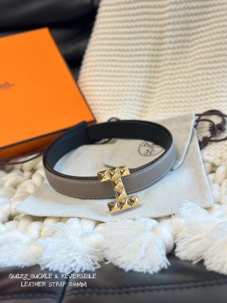 Hermès Quizz Party Reversible Leather Belt Gold Buckle