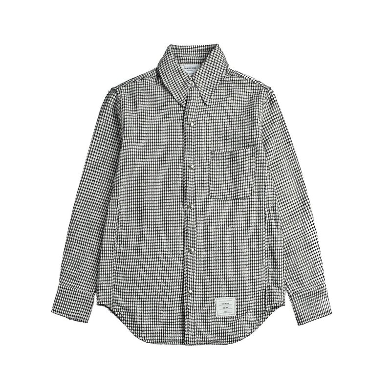 Grey Houndstooth Check Button-Up Overshirt view