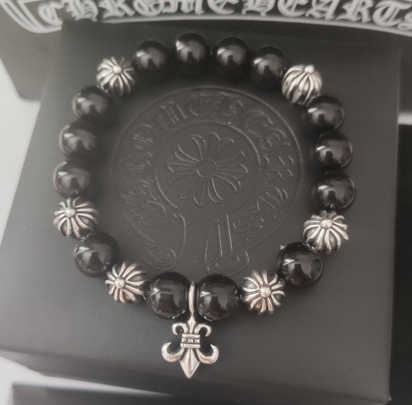 Chrome Hearts Cross Flower Silver Bead Black Onyx Bracelet view