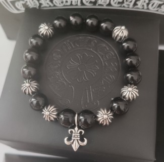 Chrome Hearts Cross Flower Silver Bead Black Onyx Bracelet view 2