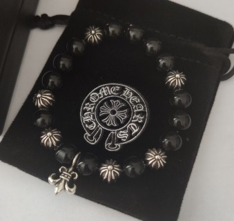 Chrome Hearts Cross Flower Silver Bead Black Onyx Bracelet view 4