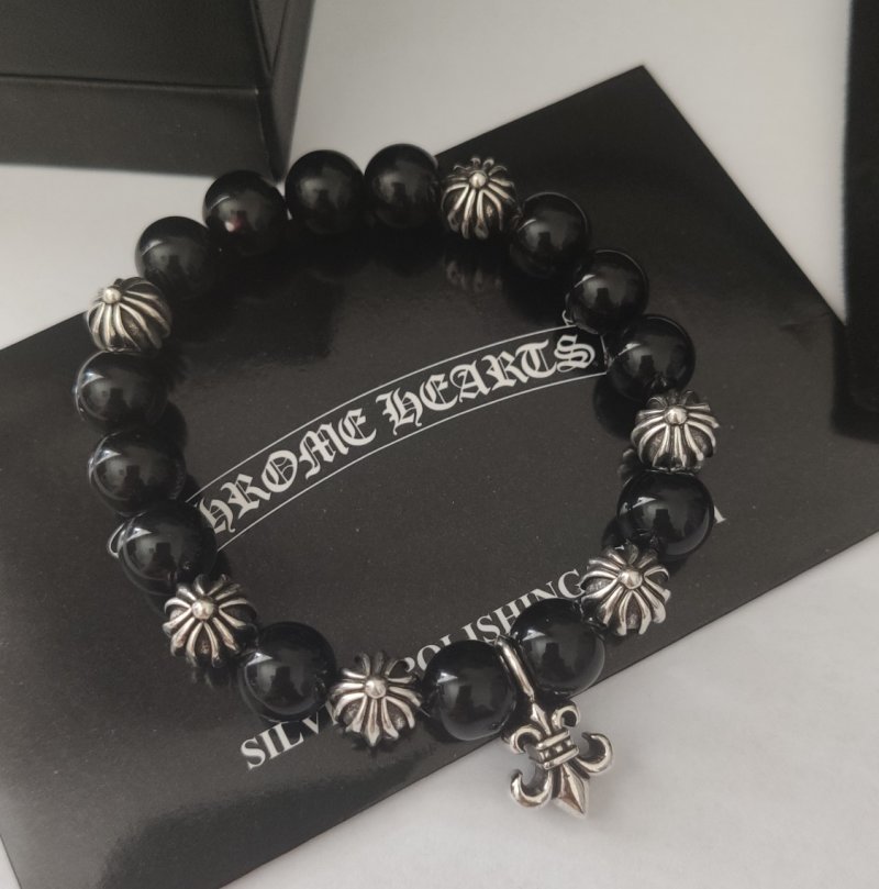 Chrome Hearts Cross Flower Silver Bead Black Onyx Bracelet view