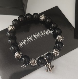 Chrome Hearts Cross Flower Silver Bead Black Onyx Bracelet view 5