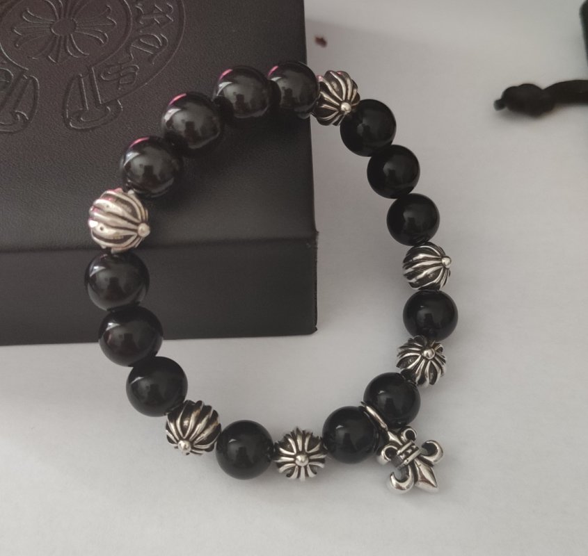 Chrome Hearts Cross Flower Silver Bead Black Onyx Bracelet view