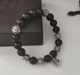 Chrome Hearts Cross Flower Silver Bead Black Onyx Bracelet view 7