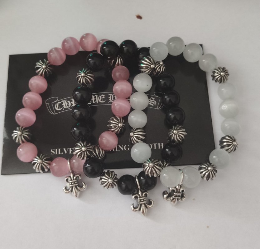 Chrome Hearts Cross Flower Silver Bead Black Onyx Bracelet view