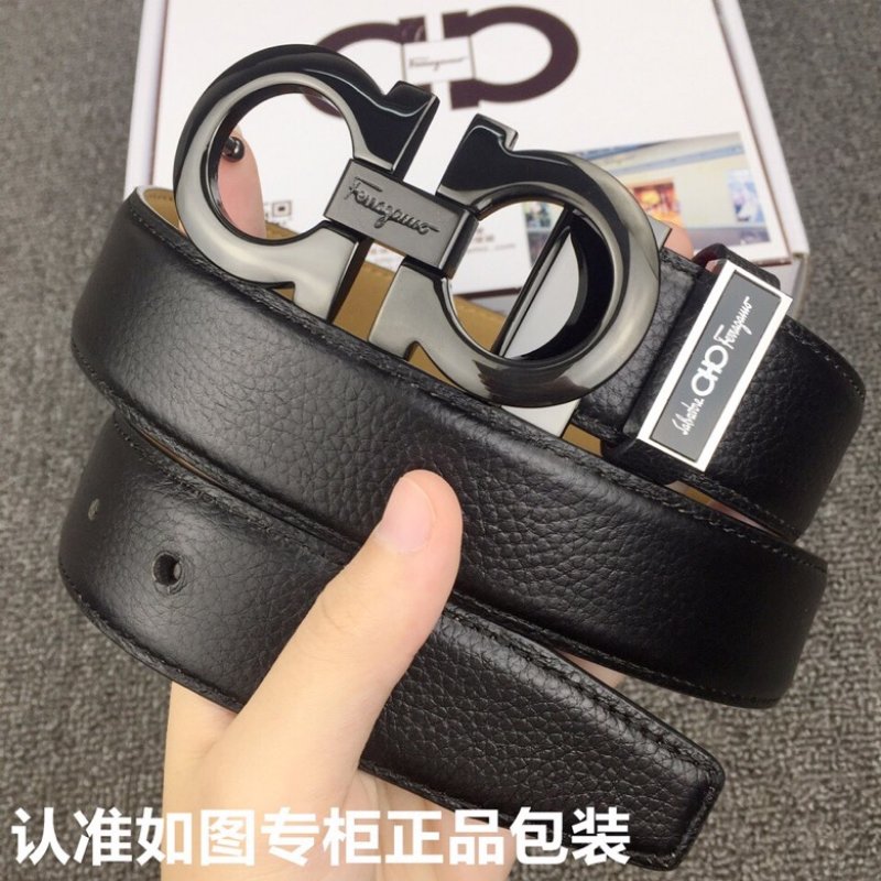 Salvatore Ferragamo Black Leather Belt with Metal Buckle