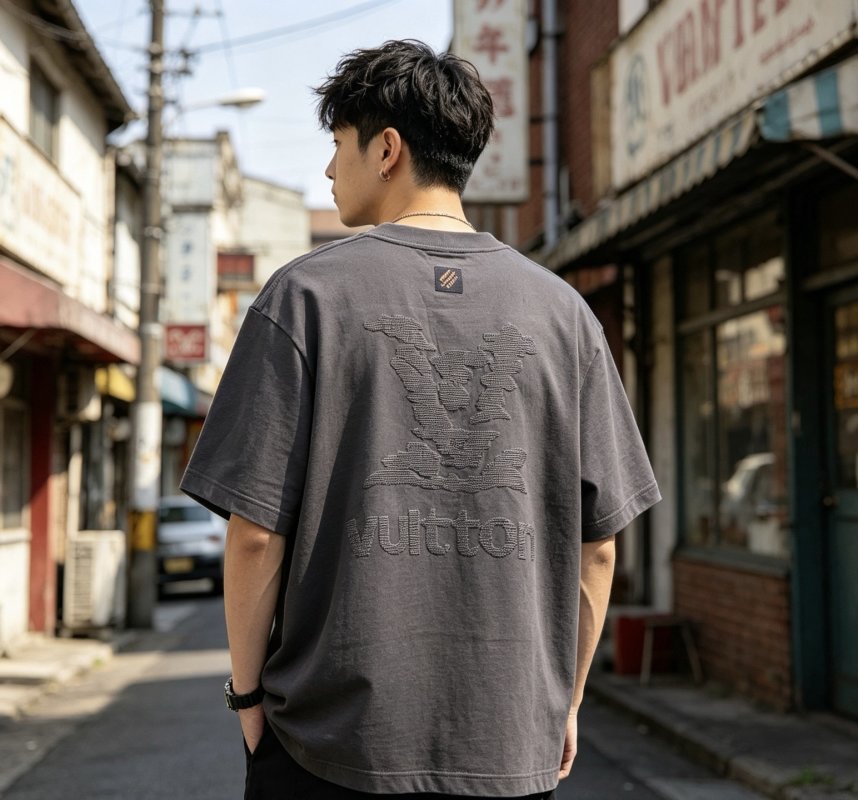 Louis Vuitton Monogram Logo Embroidered Charcoal T-Shirt view