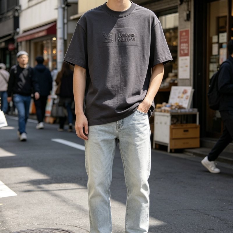 Louis Vuitton Monogram Logo Embroidered Charcoal T-Shirt view