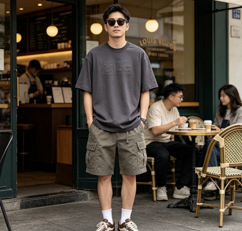 Louis Vuitton Monogram Logo Embroidered Charcoal T-Shirt view