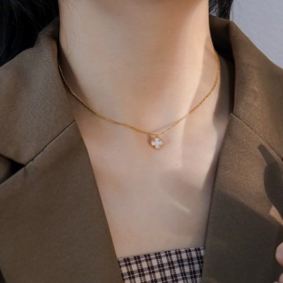 Rose Gold Mother of Pearl Clover Pendant Necklace view 2