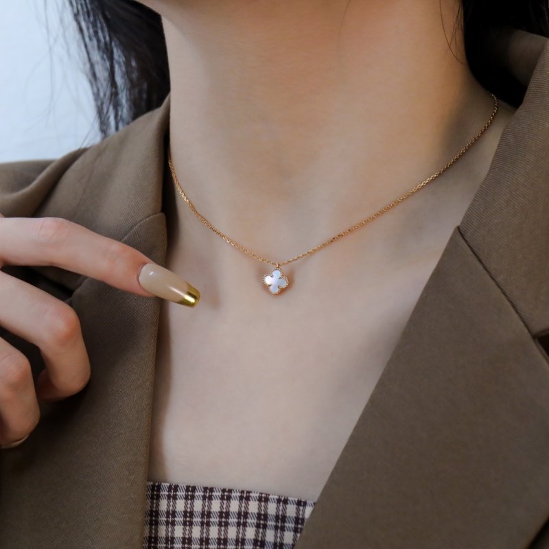 Rose Gold Mother of Pearl Clover Pendant Necklace view