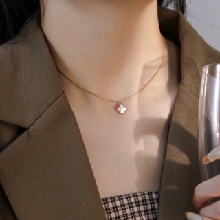 Rose Gold Mother of Pearl Clover Pendant Necklace view 6
