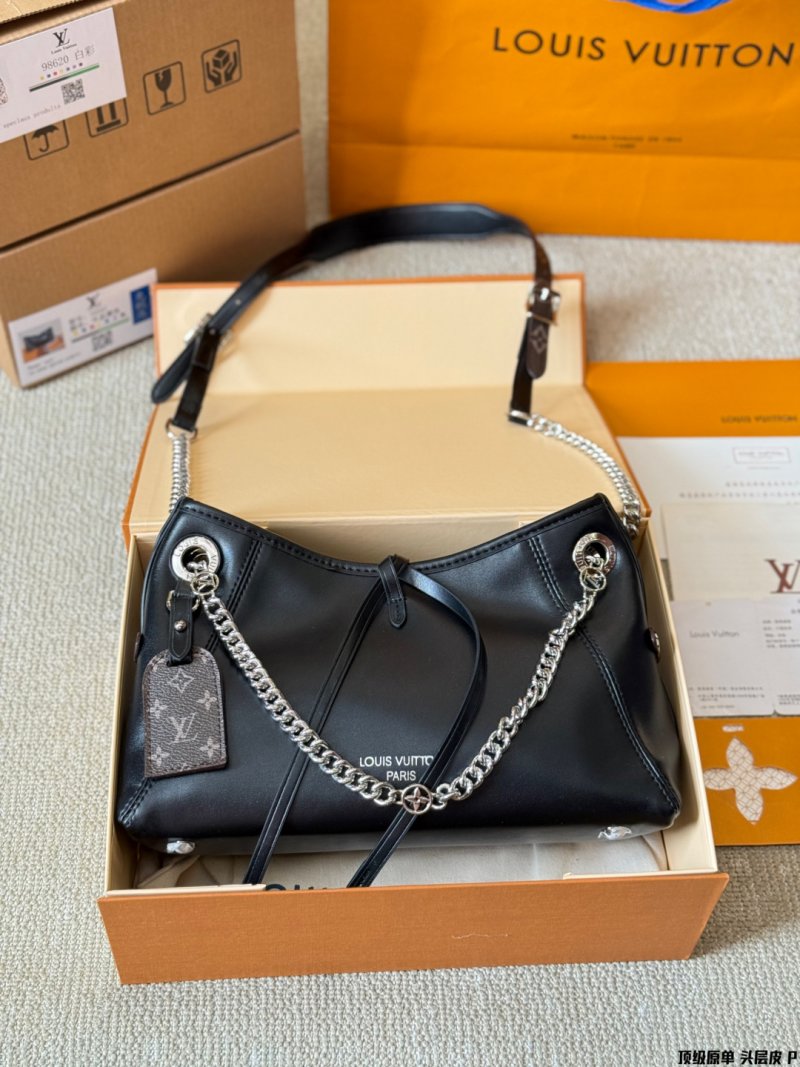 Louis Vuitton Carryall BB Black Leather Chain Shoulder Bag
